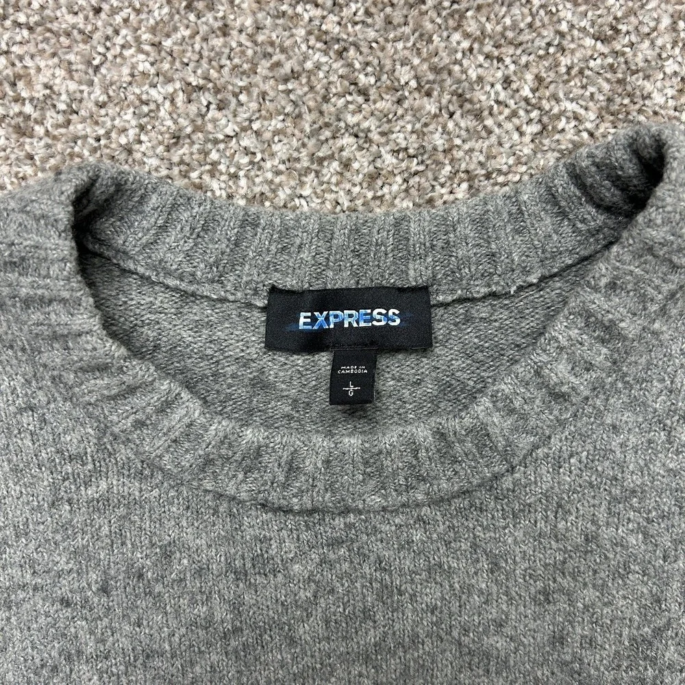Express Sweater Mens Medium Gray Colorblock Knit Crewneck Pullover Casual